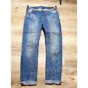 Asos Shark Bite Distressed Waist Jeans Statement Denim Blue Womens 32